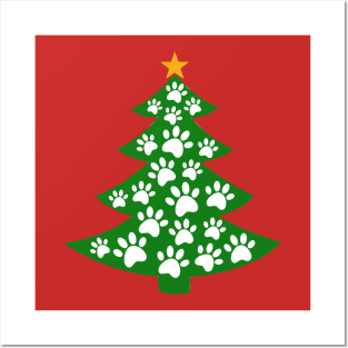 Funny Dog Paws Lover Merry Christmas Tree Posters and Art